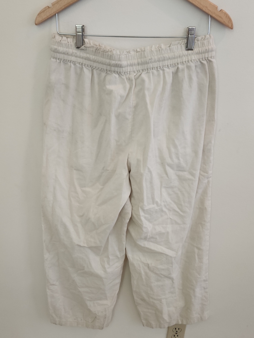 J. Crew Womens Drawstring Wide Leg Off-white Linen Pants Medium - Picture 6 of 7